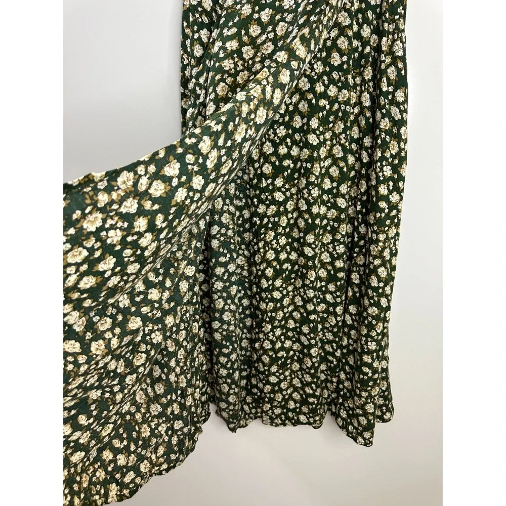 Vintage American Eagle Outfitters Green Floral Maxi Skirt Rayon 90s Boho Medium - Picture 7 of 15